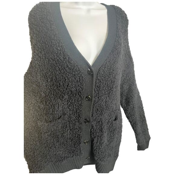 UGG black Wool blend Sherell Cloud Fluff button up cardigan sweater v-neck L NWT - Picture 5 of 8